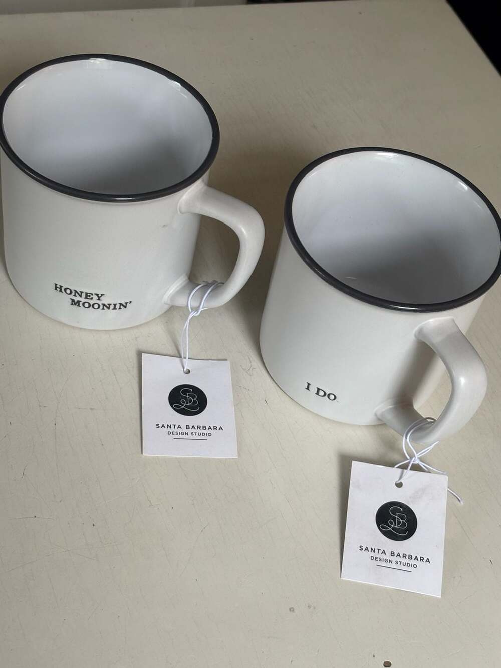 Santa Barbara Design Studio 'I Do' and 'Honeymoonin' 16oz Coffee Mugs Set New